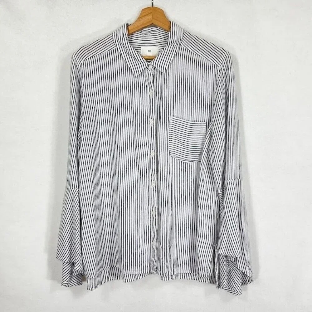 BP Stripe Button Down Shirt Lightweight Boho Soft Retro Academia Grandma Chic XL